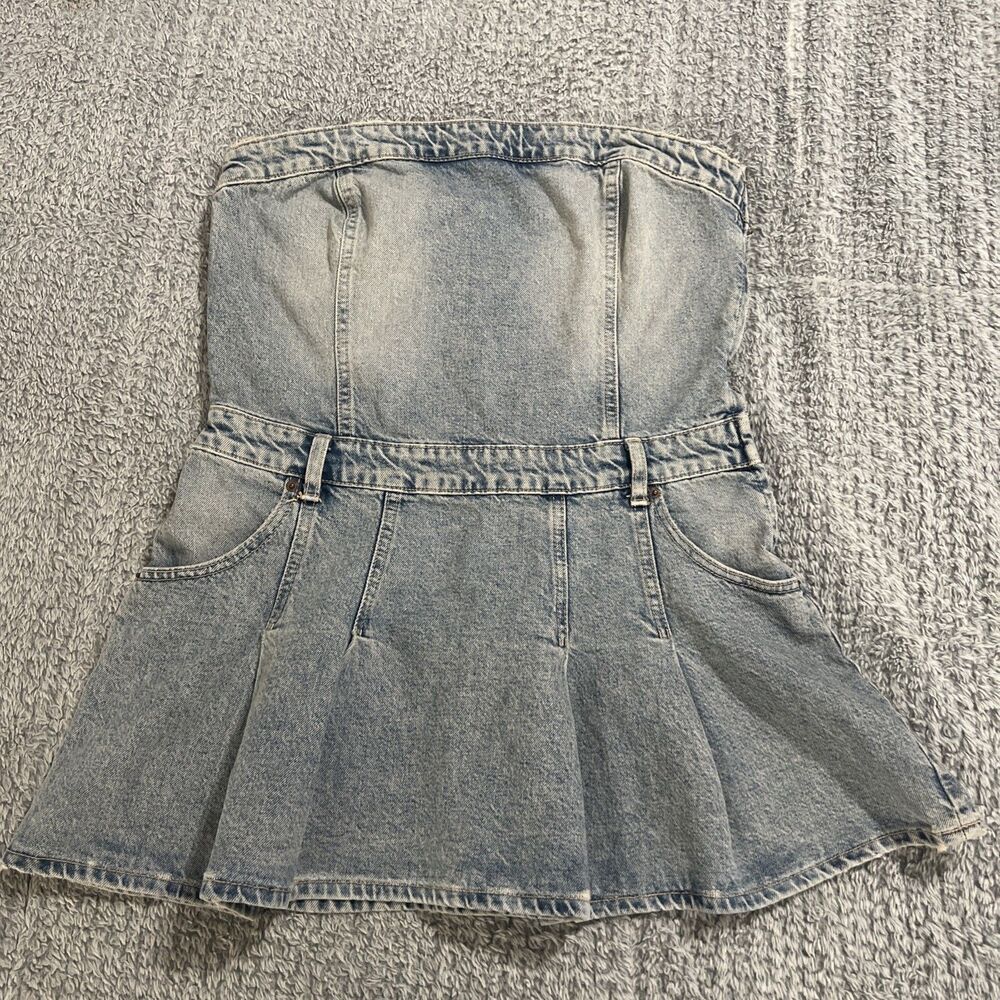 Zara strapless denim mini dress cottage core BoHo distressed Medium